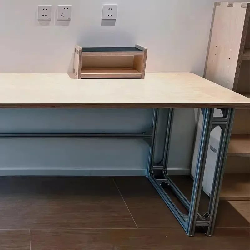 Mesa de jantar retangular simples, mesa de computador placa multicamadas de bétula, mesa de perfil de alumínio, combinação gratuita de mesa
