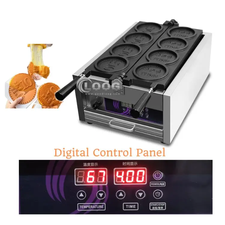 2025 Korean Street Food Commercial Coin Pancake Maker Digital Coin Cheese Bread Machine