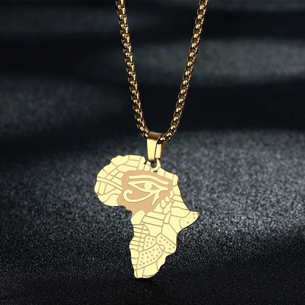 

Necklace Men's Necklaces Africa Map Charm Golden Titanium Steel African Accessories for Man