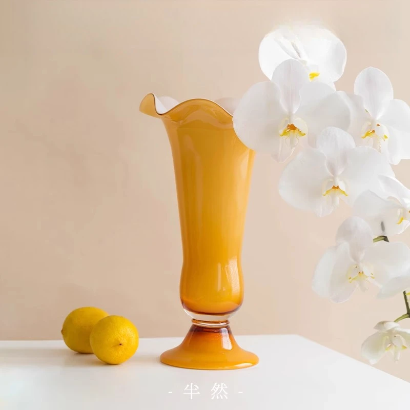 Middle Ancient Fenton Glazed Vase Flower Arrangement French Light Luxury Premium Cream Flower Wind Apparatus