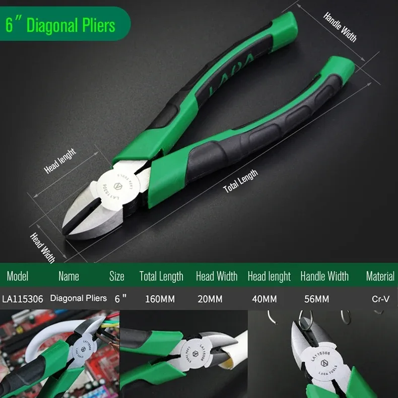 LAOA Drahtschneider-Zange, CR-V-Zangen-Sets, Spitzzange, Diagonalzange mit Feder, Kabel, Draht-Seitenschneider, Werkzeuge – Detail 5