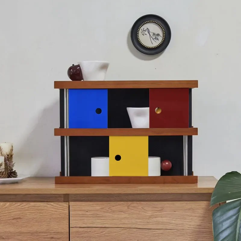 Bauhaus Style Solid Wood Cup Holder Contrasting Color Design Desktop Perfume Storage Rack Multi Functional Organizer for Home