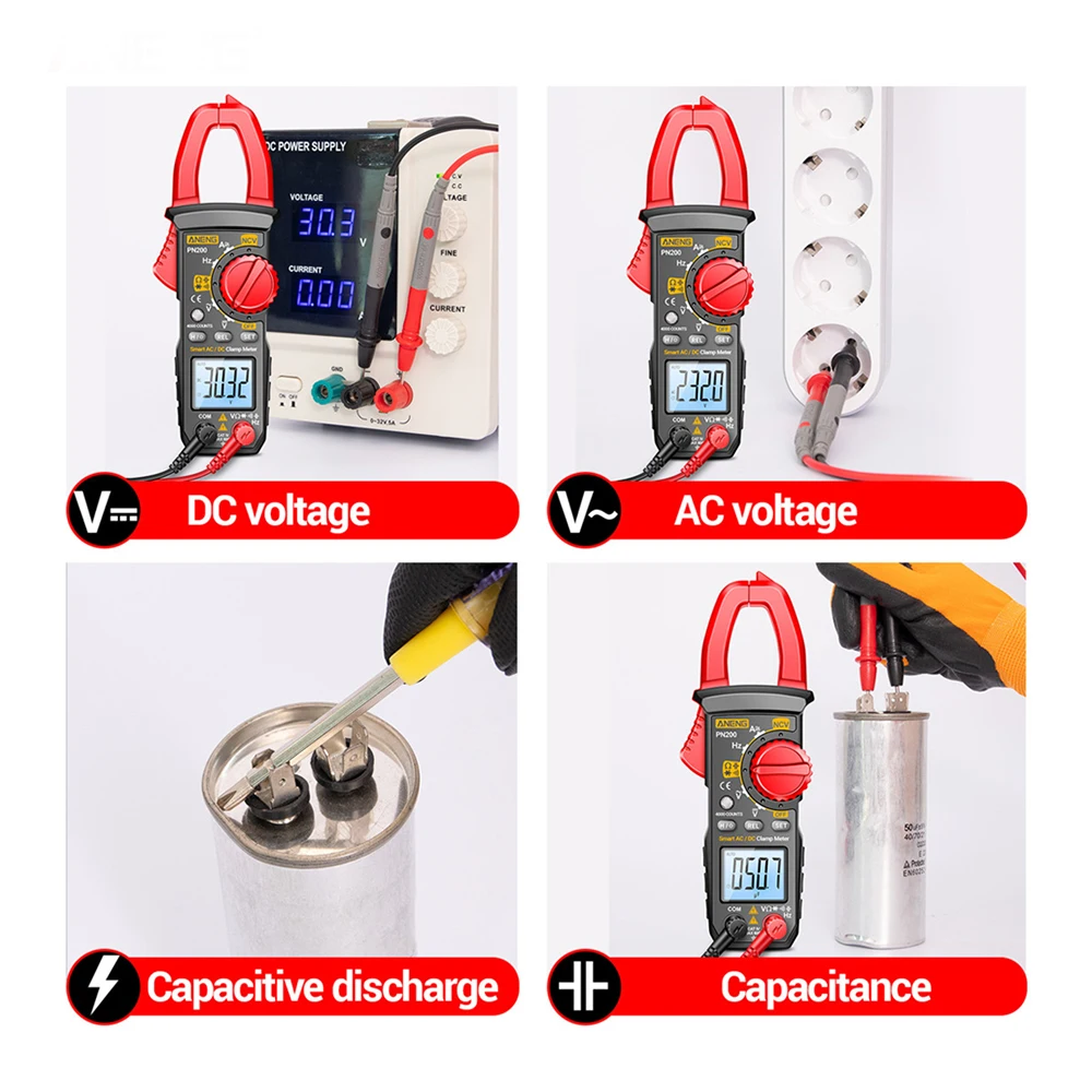 PN200 AC DC 0-600A Multimeter 4000 Counting Electrician Multi-FunctionDigital Clamp Meter Capacitance Resistance Current Tester