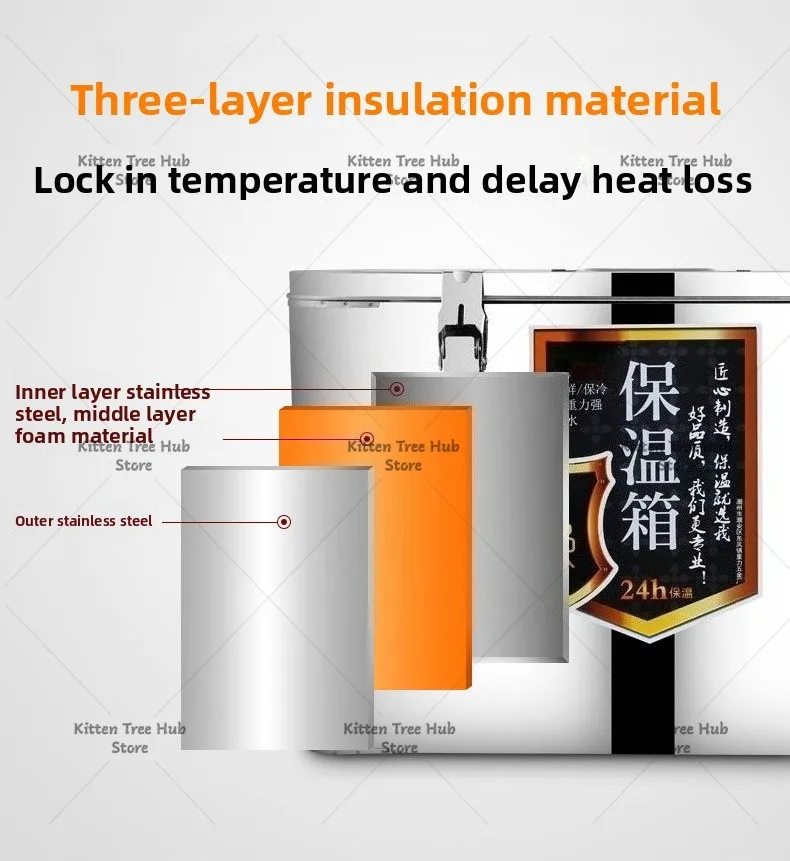65L Stainless Steel Insulated Box, Commercial Insulated Bucket, Outdoor Refrigerated Beer Box, Takeout Delivery Box