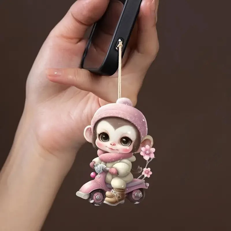 Cartoon Monkey Ornaments 2D Animal Acrylic Car Pendant Decorative Cute Rear View Mirror Ornaments Keychain Christmas Ornaments