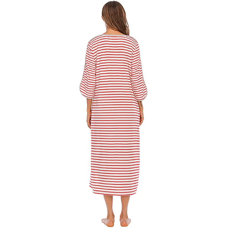 Casual Women's Home Pajamas 2024 Summer Crewneck Seven-Point Sleeve Loose Comfortable Fashion Ladies Dress