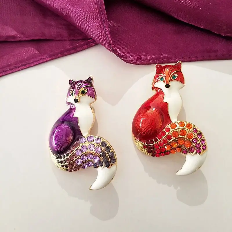 Dazzling Rhinestone Fox Brooches Stylish Enamel Animal Jewelry For Women Men Office Casual Gifts