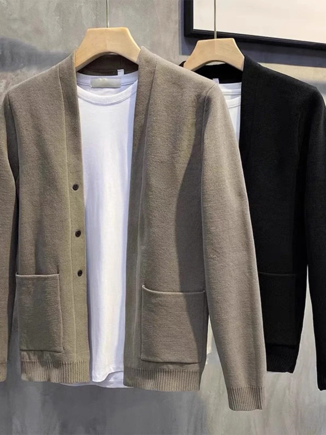 

Мужской вязаный кардиган-свитер в винтажном деловом стиле, тренд 2023 года, новинка осени, из полиэфирного волокна, с длинным рукавом, V-образный вырез