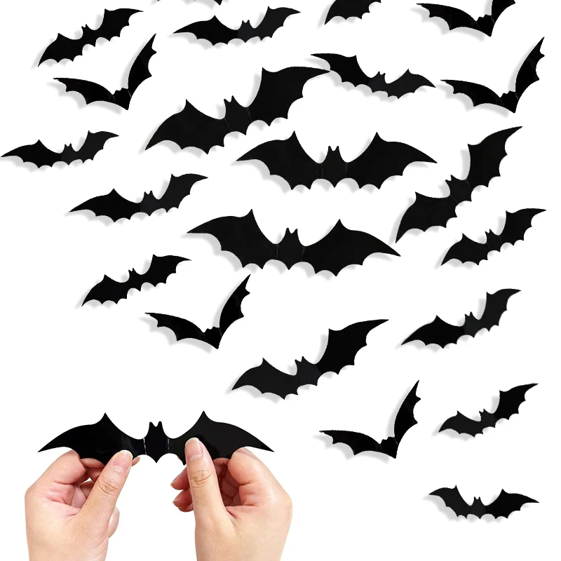 16/128pcs Halloween 3D Black Bat Wall Stickers Home Room Indoor DIY Party Decoration Scary Props Wall Decals Window Sticker