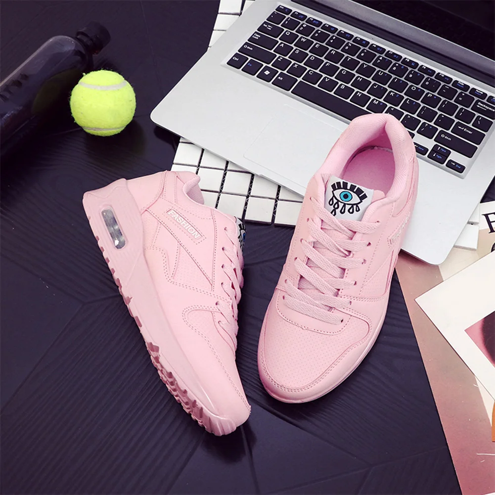 Women Fashion Sneakers Air Cushion Sports Shoes Pu Leather Blue Shoes White Pink Outdoor Walking Jogging Shoes Female Trainers