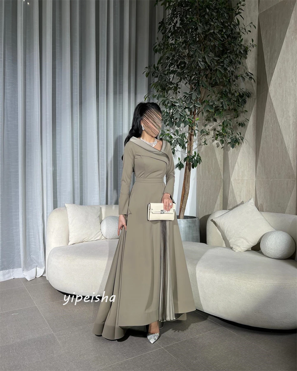 Sparkle Exquisite  Customized Jersey Ruched Prom A-line V-neck Bespoke Occasion Gown Midi Dresses