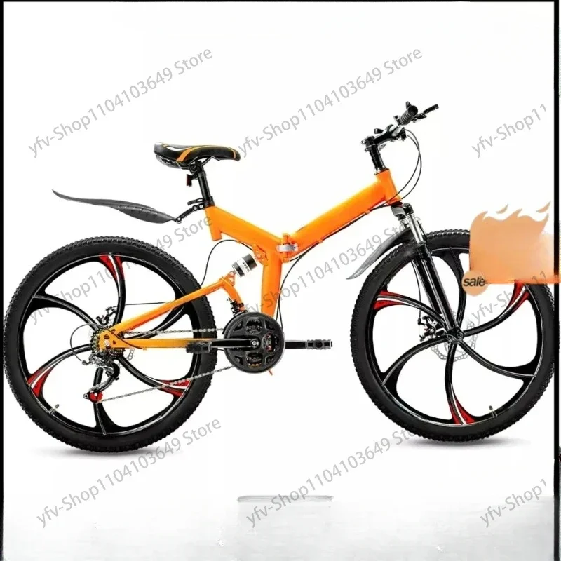 Folding Mountain Bike, 21 Speeds, Full Suspension, High-Carbon Steel, Dual Disc Brakes, Anti-Slip Brakes, 26 in