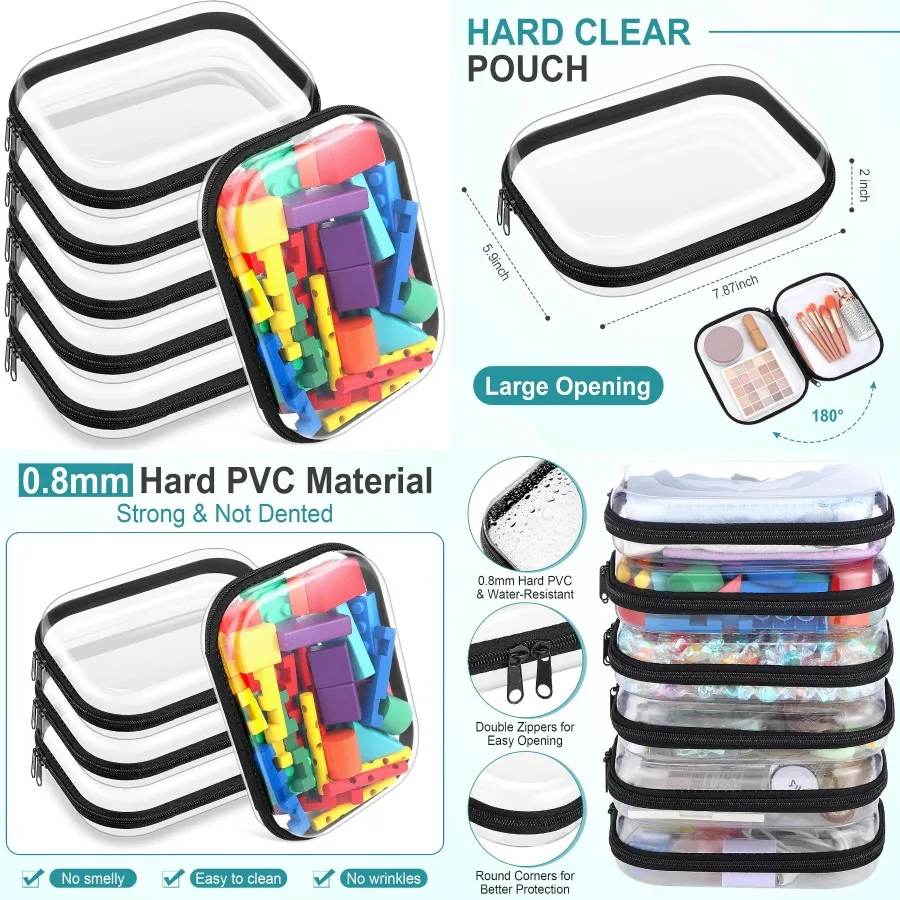 

Прозрачный жесткий футляр на молнии с прозрачными жесткими пластиковыми сумками на молнии для макияжа, карандашей, закусок и предметов первой необходимости для путешествий Durab