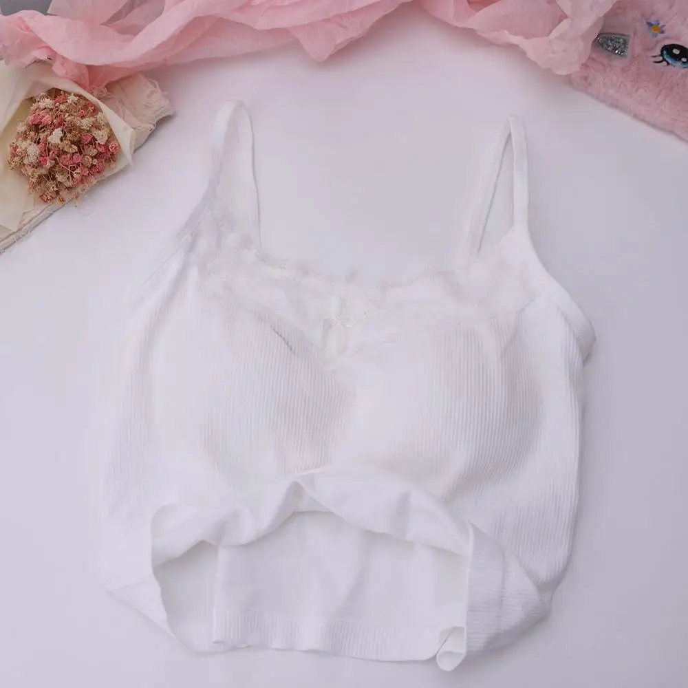Süße Spitzen-Schleifenweste, Camisoles Y2K mit Brustpolstern, schmale Weste, schulterfrei, ärmelloses Tanktop für Damen