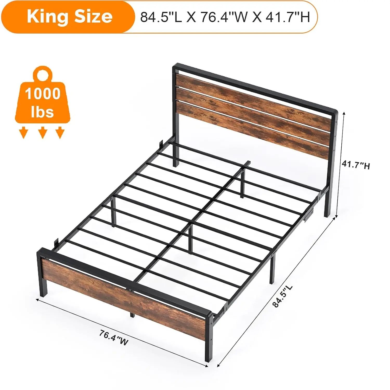 King Platform Bed Frame, LED Headboard & Footboard Bed with 12-Inch Underbed Space, Multi Charging Ports, Customized