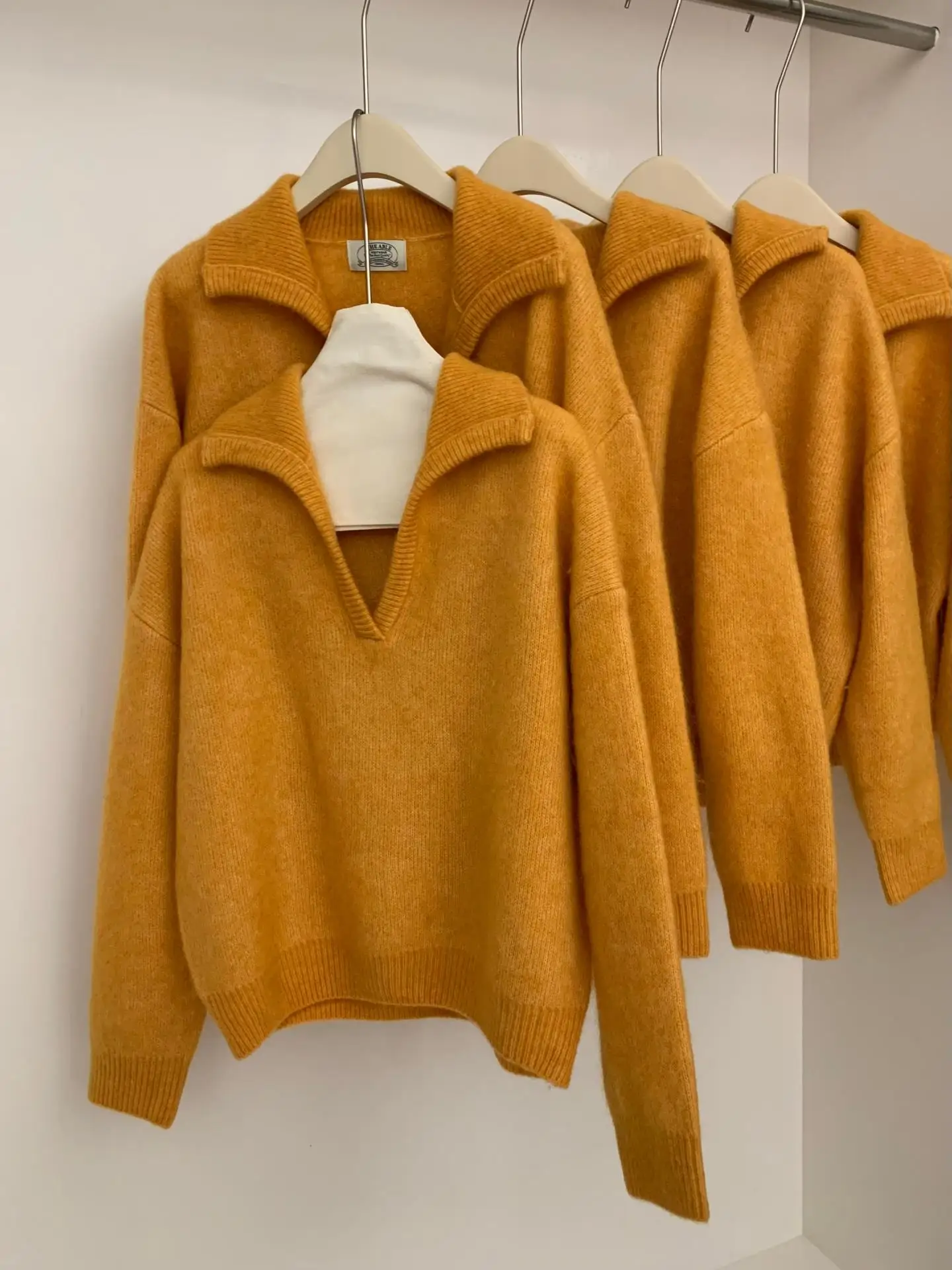 Stylish Korean Loose Fit Women's Knitwear Pumpkin Orange Collared Sweater Autumn Winter New Arrival Fashionable Loose Top
