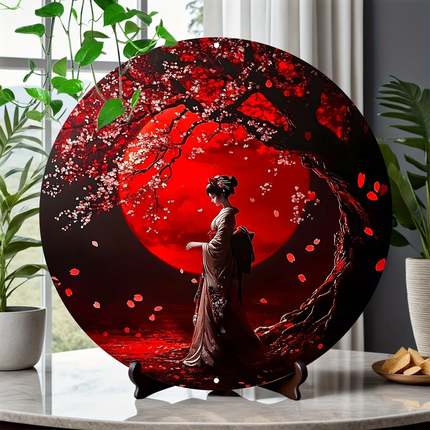 Tin Metal Signs Japanese Geisha-Inspired 8x8 inch Round Aluminum Decor Sign