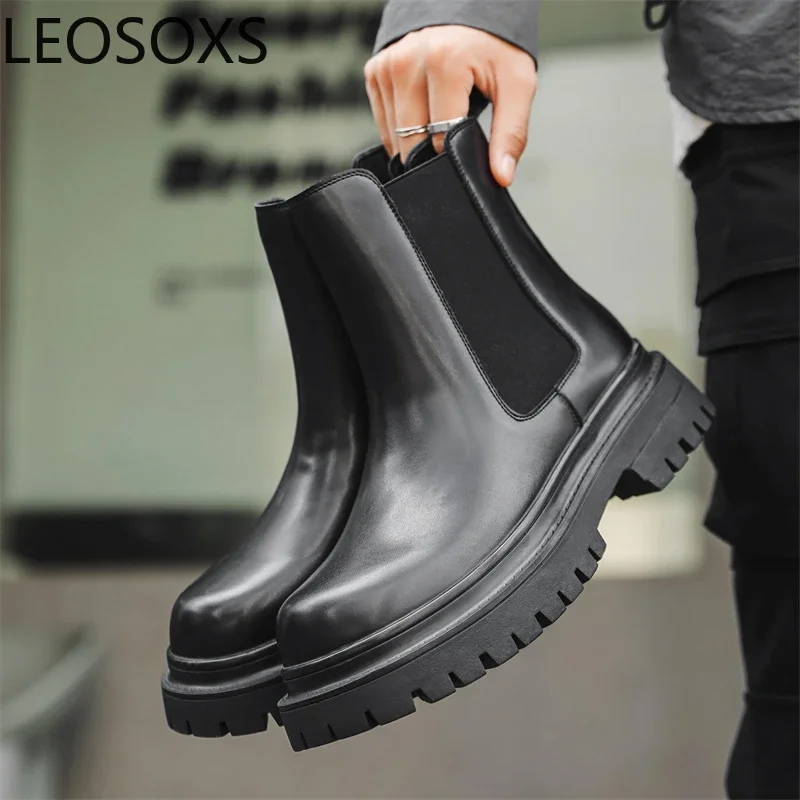الرجال الأحذية الجلدية دراجة نارية الأحذية النمط البريطاني المضادة للانزلاق المياه برهان الانزلاق على جولة تو LEOSOXS المتفجرة نمط الشتاء التمهيد