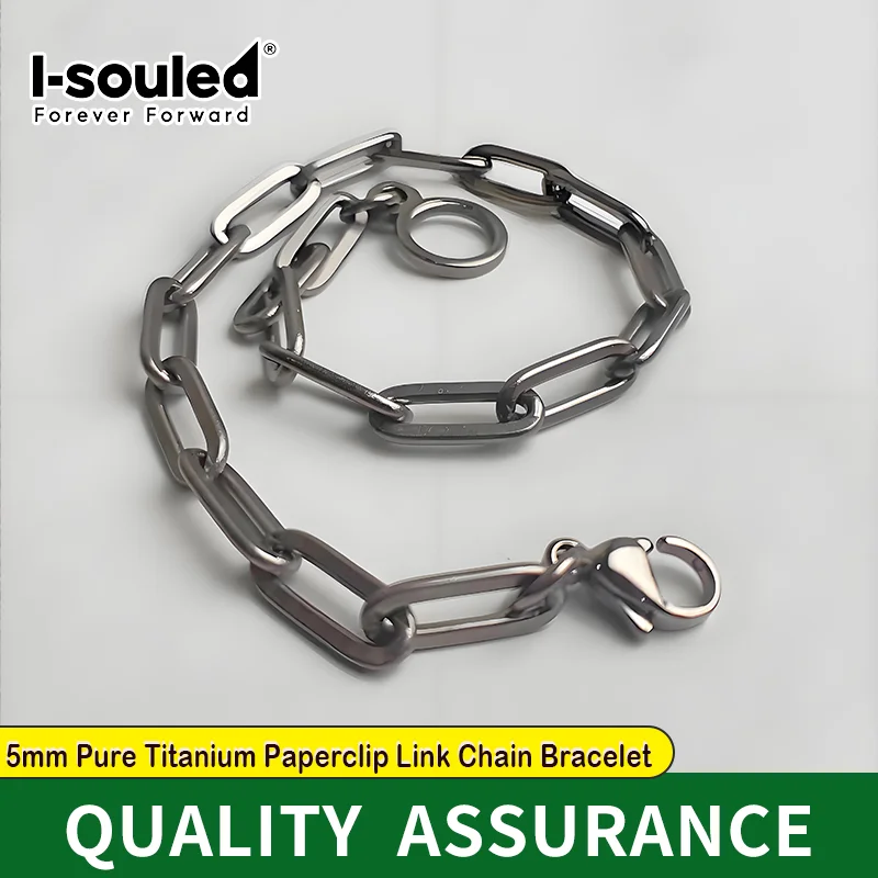 

Summer 5 MM Pure Titanium Paperclip Link Chain Bracelet Simple Jewelry Gift for Women
