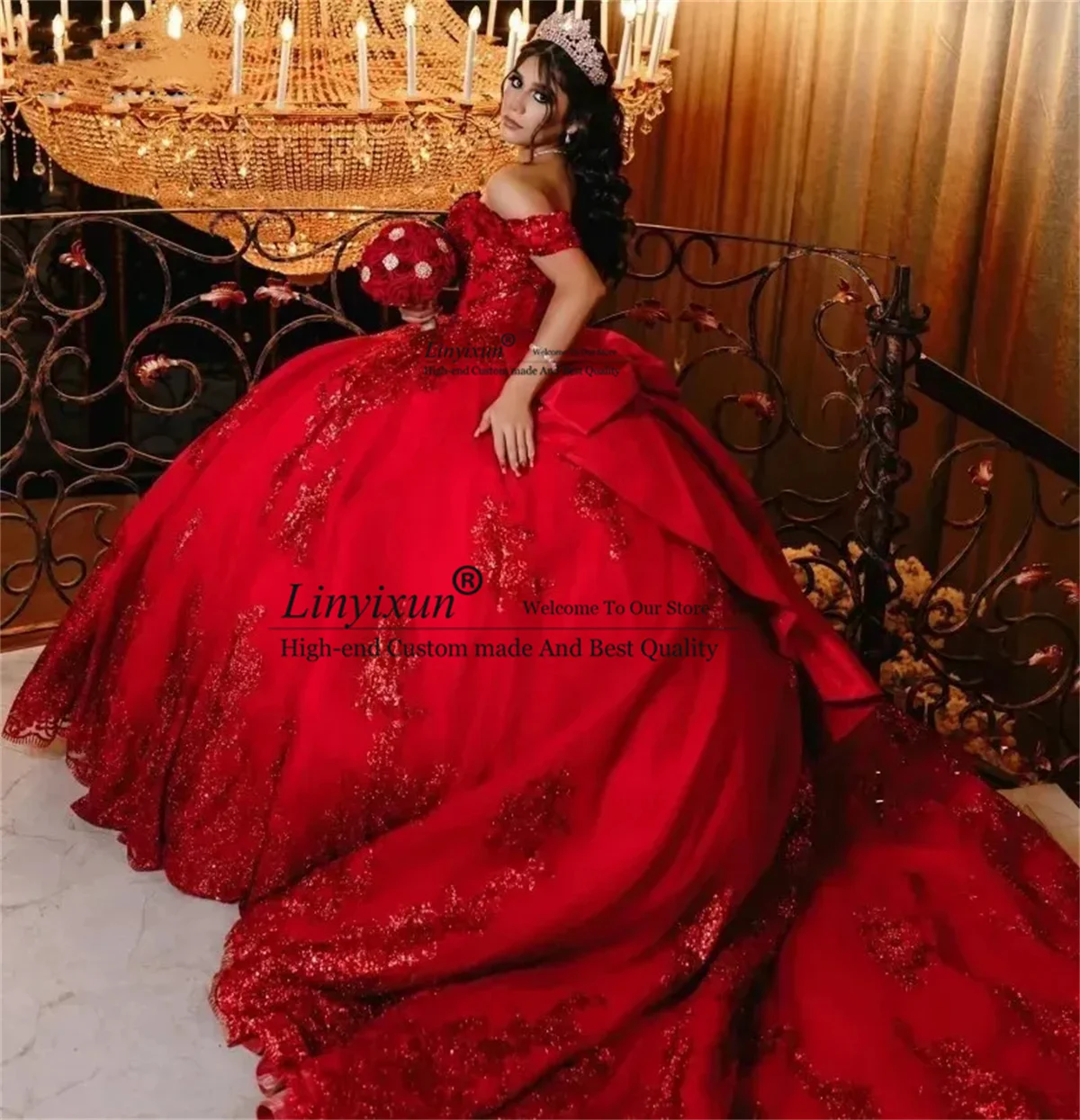 

Giltter Vestidos De 15, платья Quinceanera с аппликациями, кружевные блестки, с открытыми плечами и бантом, платья принцессы Sweet 16, вечерние платья для выпускного вечера