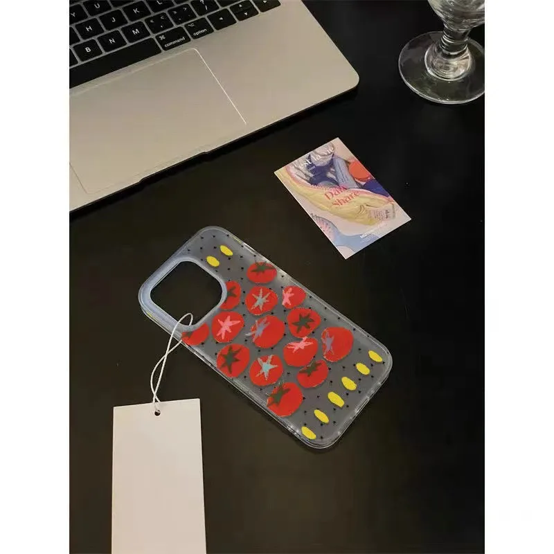 Oil Painting Tomato Protective Cover for iPhone 15 14 Plus 13 12 11 Pro Max Soft Anti Knock Phone Case for iPhone X XR XS Max