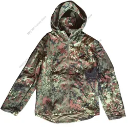 German Flecktarn Camo Uniform Jungle Softshell Jacket TAD-fit Fleece Hooded Trench Coat
