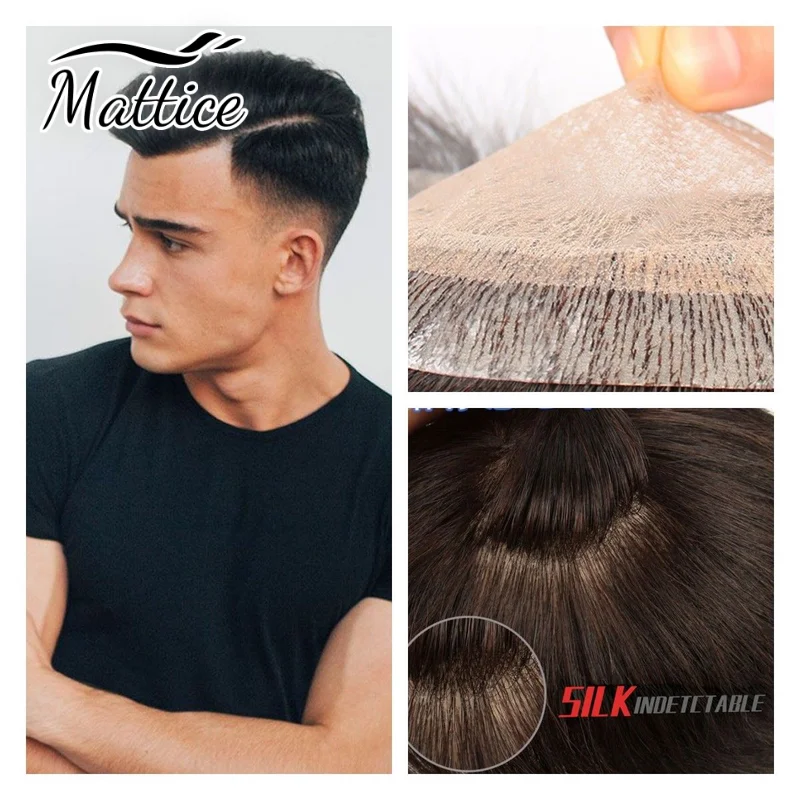 Toupet de vrais cheveux humains pour hommes, perruque de cheveux naturels pour hommes, perruques masculines, postiche, système de cheveux pour hommes