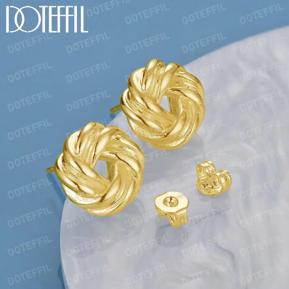 

DOTEFFIL 18K Gold Knot Twist Stud Earrings For Woman Wedding Engagement Fashion Party Charm Jewelry