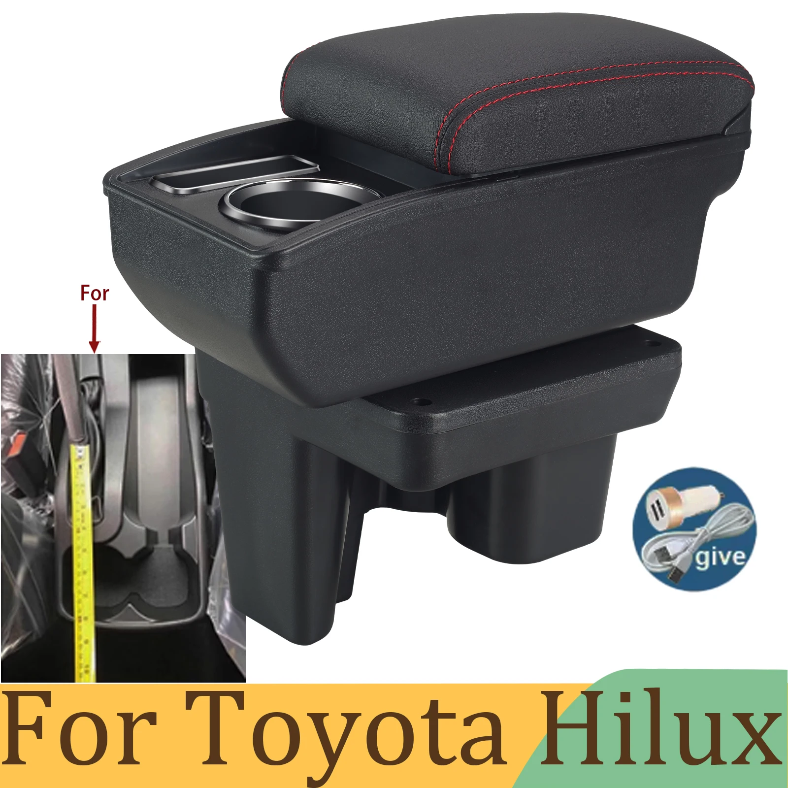

For Toyota Hilux Armrest Box For Toyota Hilux Car Armrest Retrofit Interior Parts Storage box Car Accessories with USB Charging