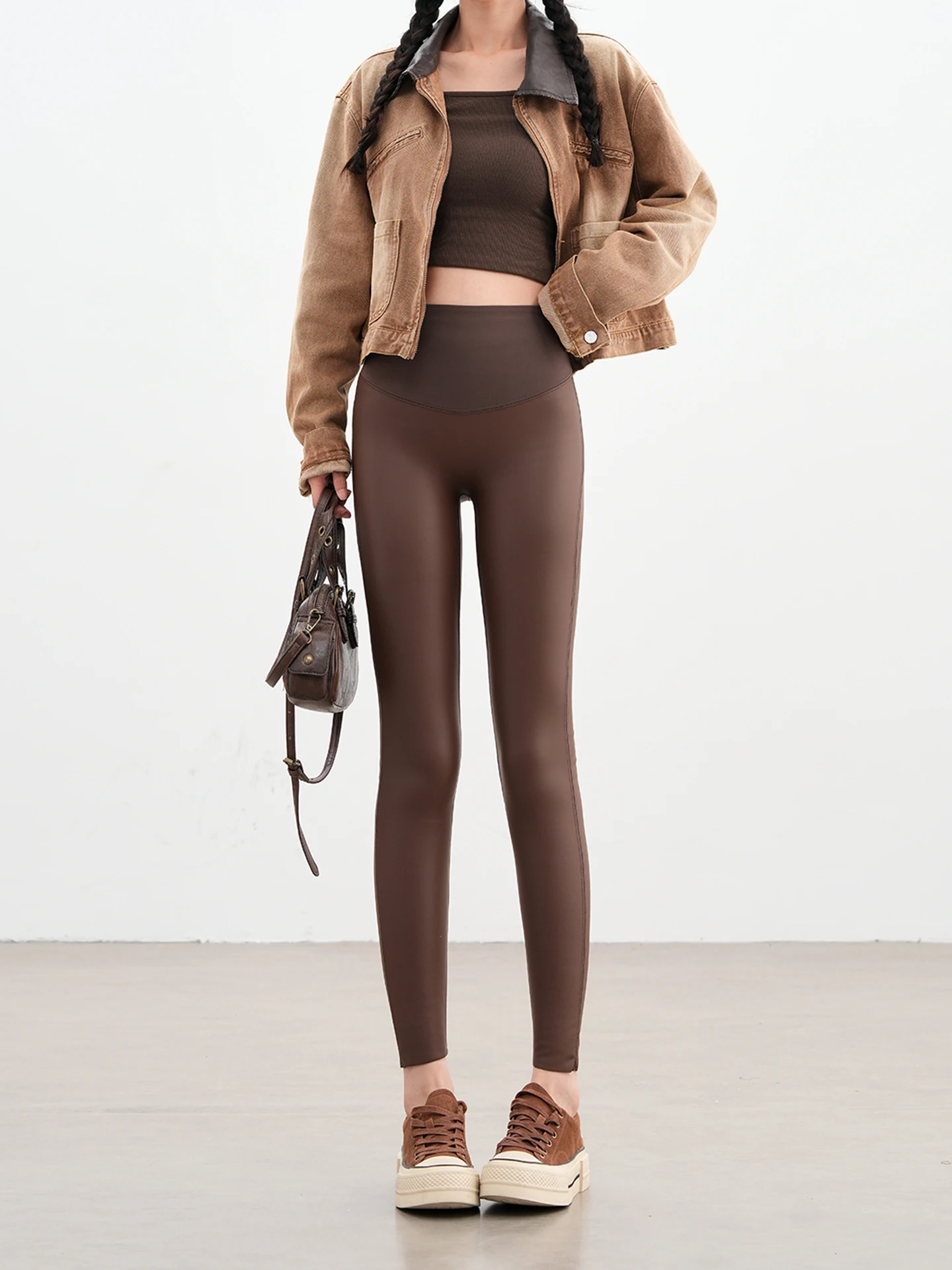 Pantaloni Yoga a Vita Alta da Donna Casual Modellanti Pantaloni Lunghi in Pelle Sintetica per Fitness e Sport