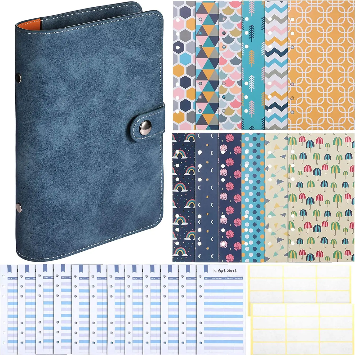 A6 Budget Binder Soft leather Budget binder cover with 12 budget envelopes and 12 expense sheets for billing planning