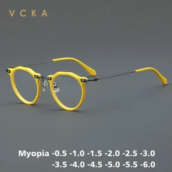 VCKA Vintage Acetate+Titanium Myopia Glasses Frame 2025 Luxury Men Prescription Optical Eyeglasses Women Retro -0.50 to -10.0