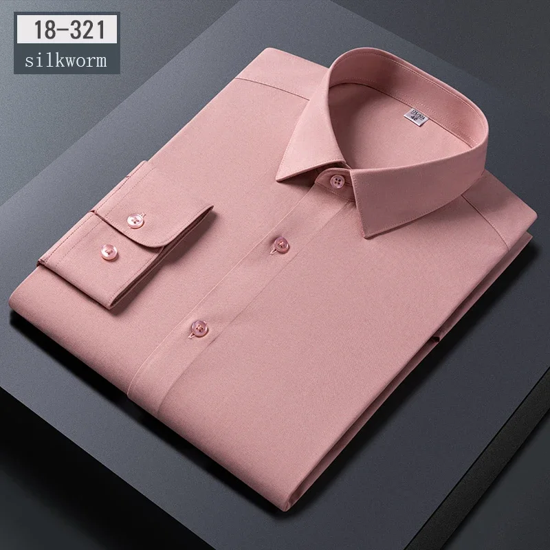 New in shirt hight quality silk long-sleeve shirts for man slim fit formal shirt white black soft office Anti wrinkle clothes