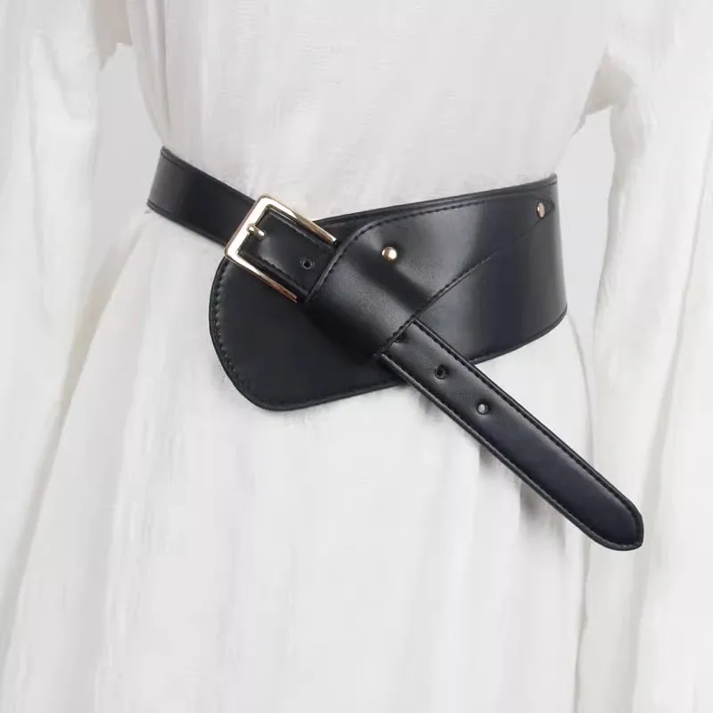 

Women's Fashion White Black PU Leather Corset Female Cummerbund Coat Waistband Dress Decration Wide Belt J527