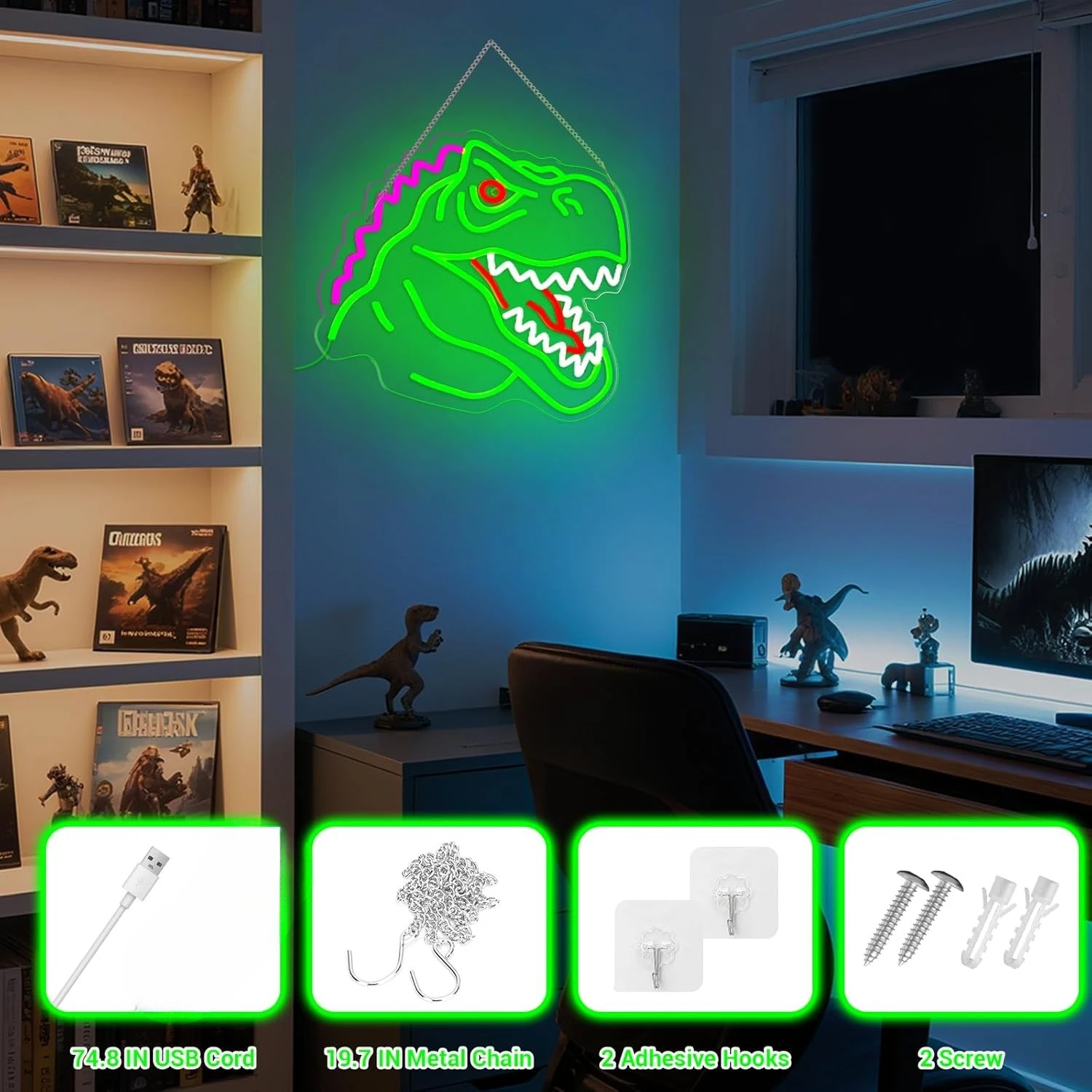 ไดโนเสาร์ป้ายนีออน USB ขับเคลื่อน LED Neon Light สําหรับ Man Cave Bar Club ห้องนั่งเล่นห้องนอน Shop Decor ส่วนบุคคลของขวัญ