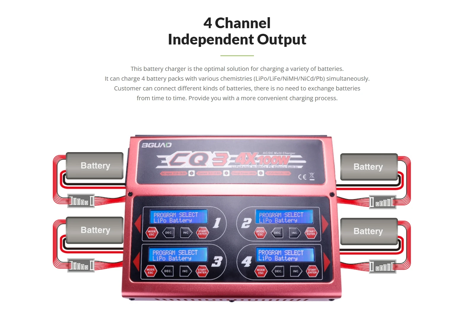 BGUAD CQ3 Smart Intelligent Balance Charger 100W 10A AC/DC Quad