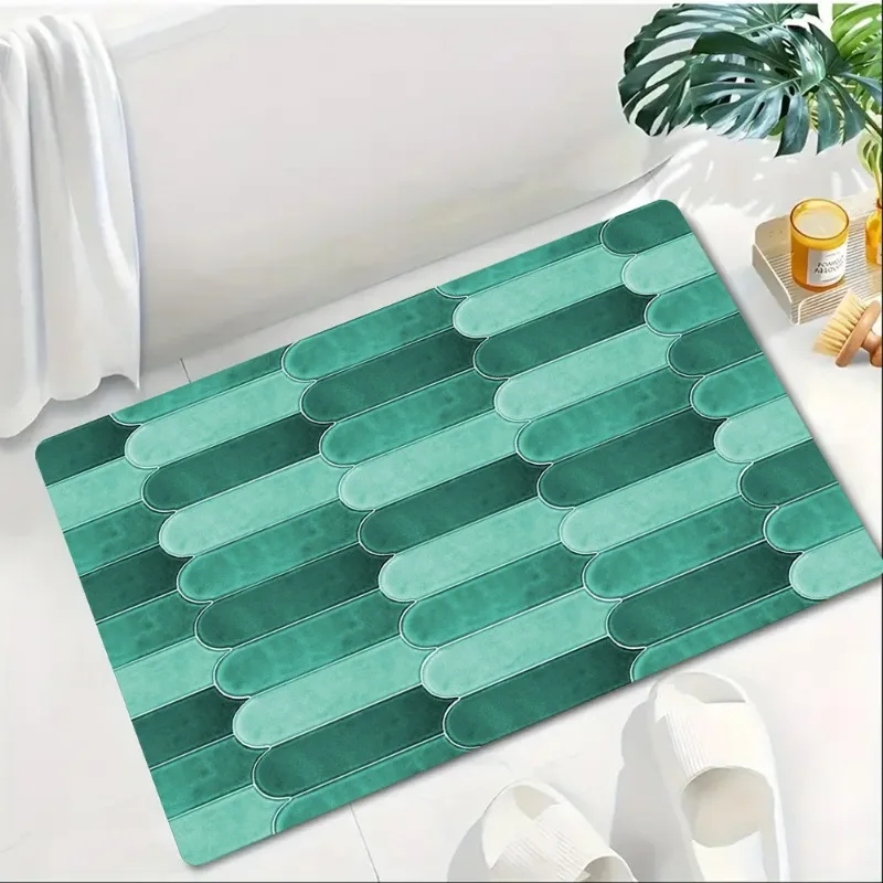 Vintage Tile Doormat Geometric Pattern Modern Home Decor Carpet Soft Non-Slip Entryway Rug for Front Door and Home Decor