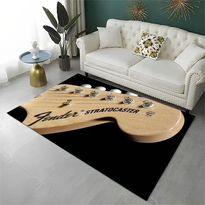 Retro Fender Guitar Logo Instruments Music Non-Slip Area Rug for Living Room,Bedroom,Playroom,Carpet Floor Mat Home Decor Rug