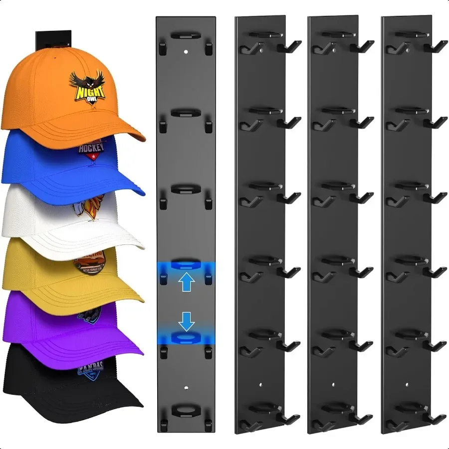 

Органайзер для бейсболок. Настенная вешалка для бейсболок. Набор из 4 шт. Настенная вешалка для шляп вмещает до 24 шляп с прочными клейкими многослойными органайзерами и хранилищем.