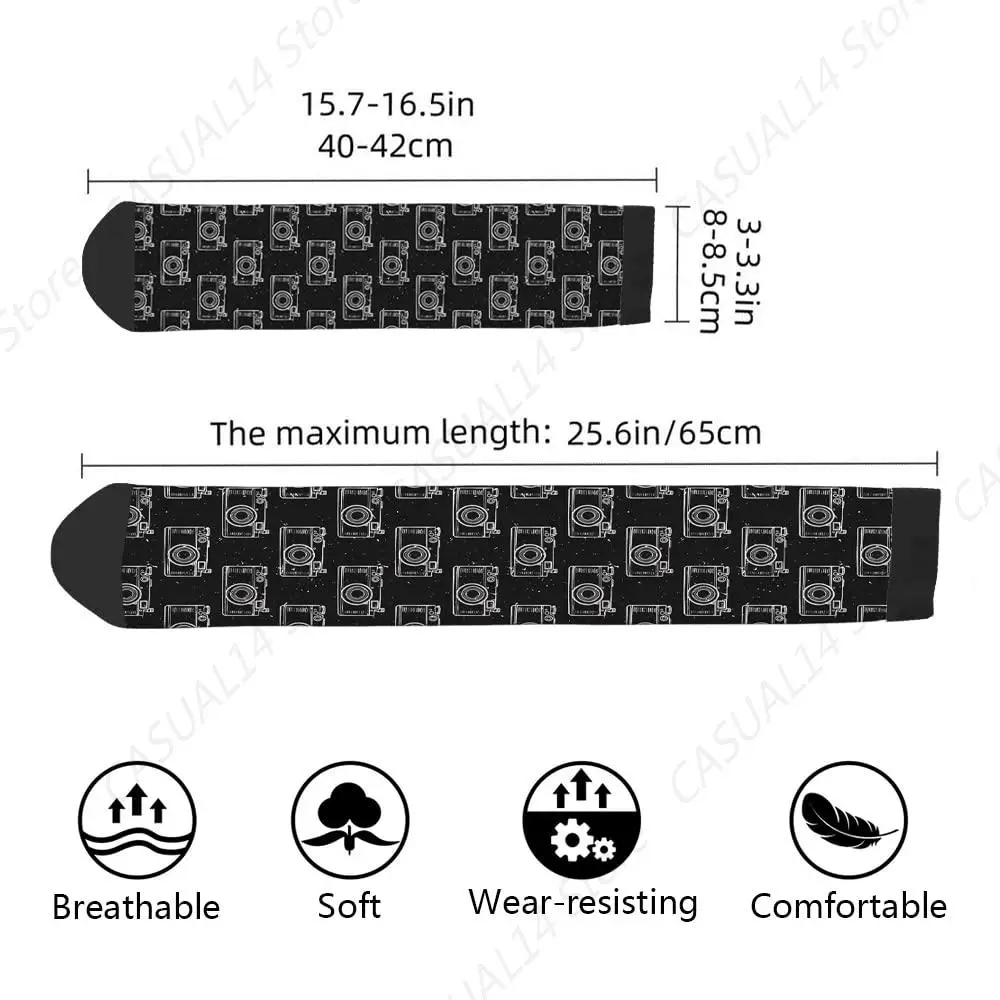 Cameras Funny Socks Black and White Vintage Retro Monochrome Photo Camera Travel Casual Crew Socks Design for Women Men Gift