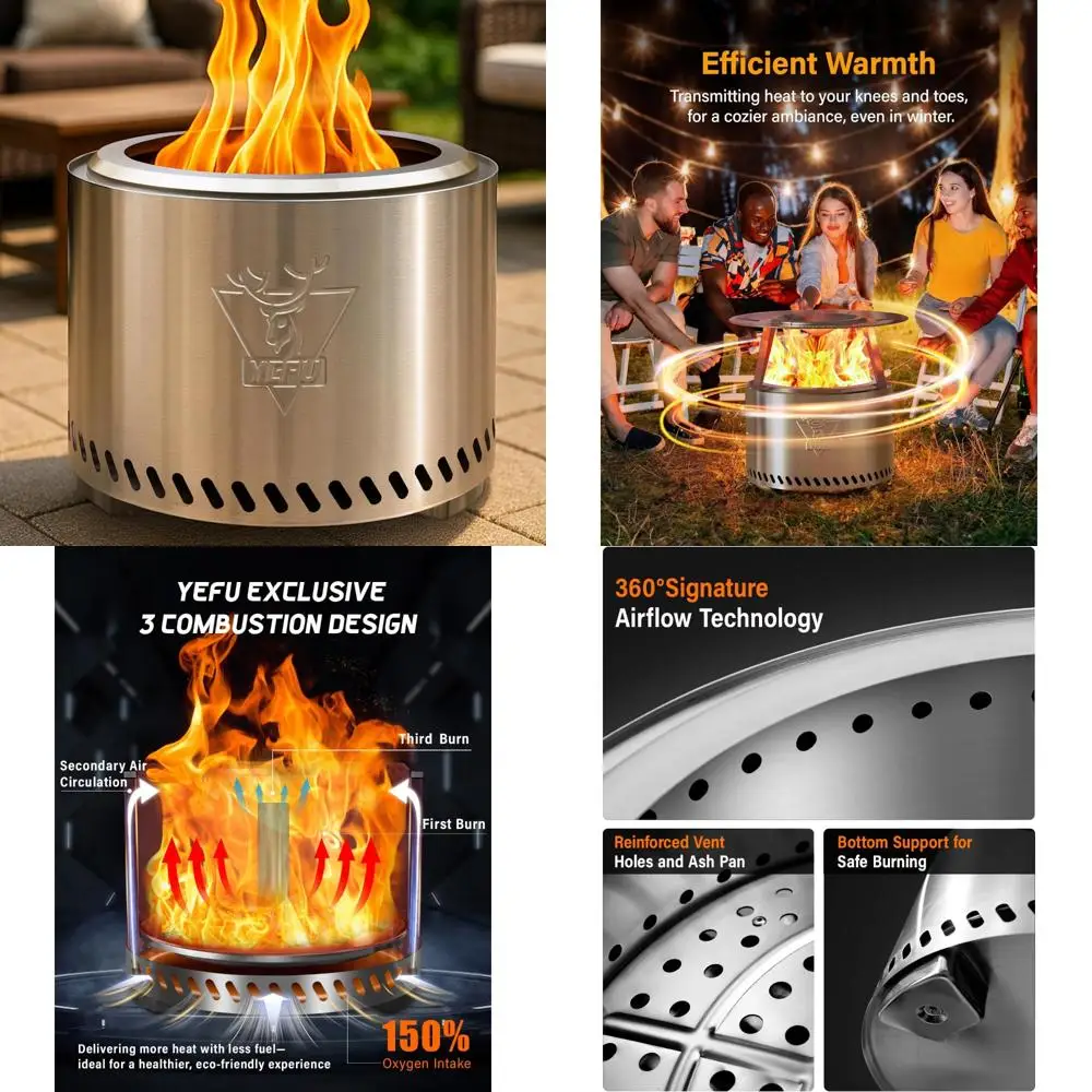 

Бездымная уличная костра для костра — нержавеющая сталь 304, диаметр 19 дюймов, съемная пепельница, подходит для использования на заднем дворе