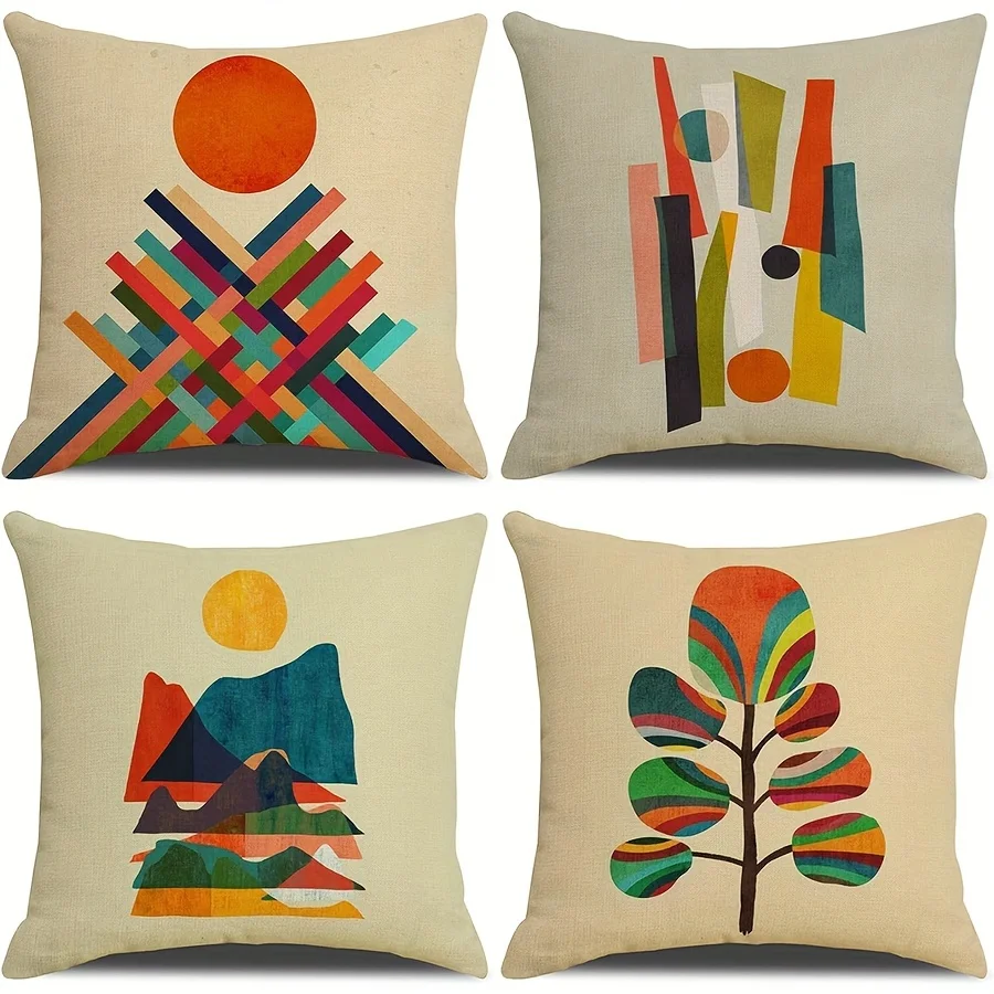 

4pcs Bohemian style pillowcase abstract sunset cushion set farmhouse style decoration living room sofa home