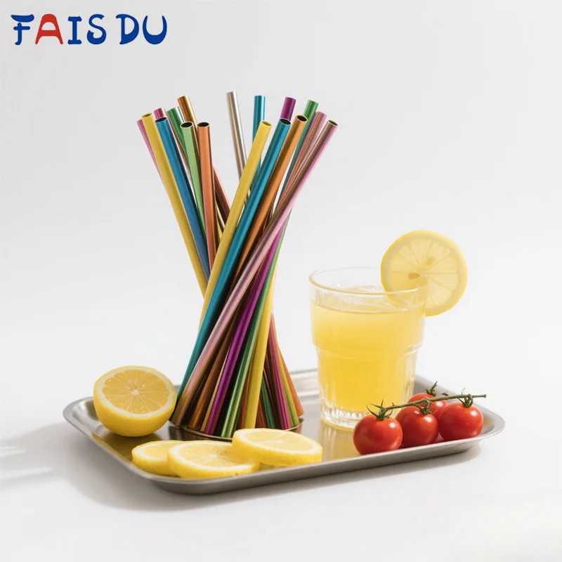

Reusable Metal Drinking Straws 304 Stainless Steel Sturdy Bent Straight Drinks Straw with Cleaning Brush Bar Party Accessory