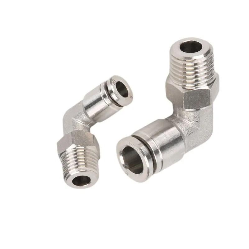 1/8 "1/4" 3/8 "1/2" ذكر الكوع هوائي 304 المقاوم للصدأ دفع في موصل سريع الافراج عن تركيب الهواء
