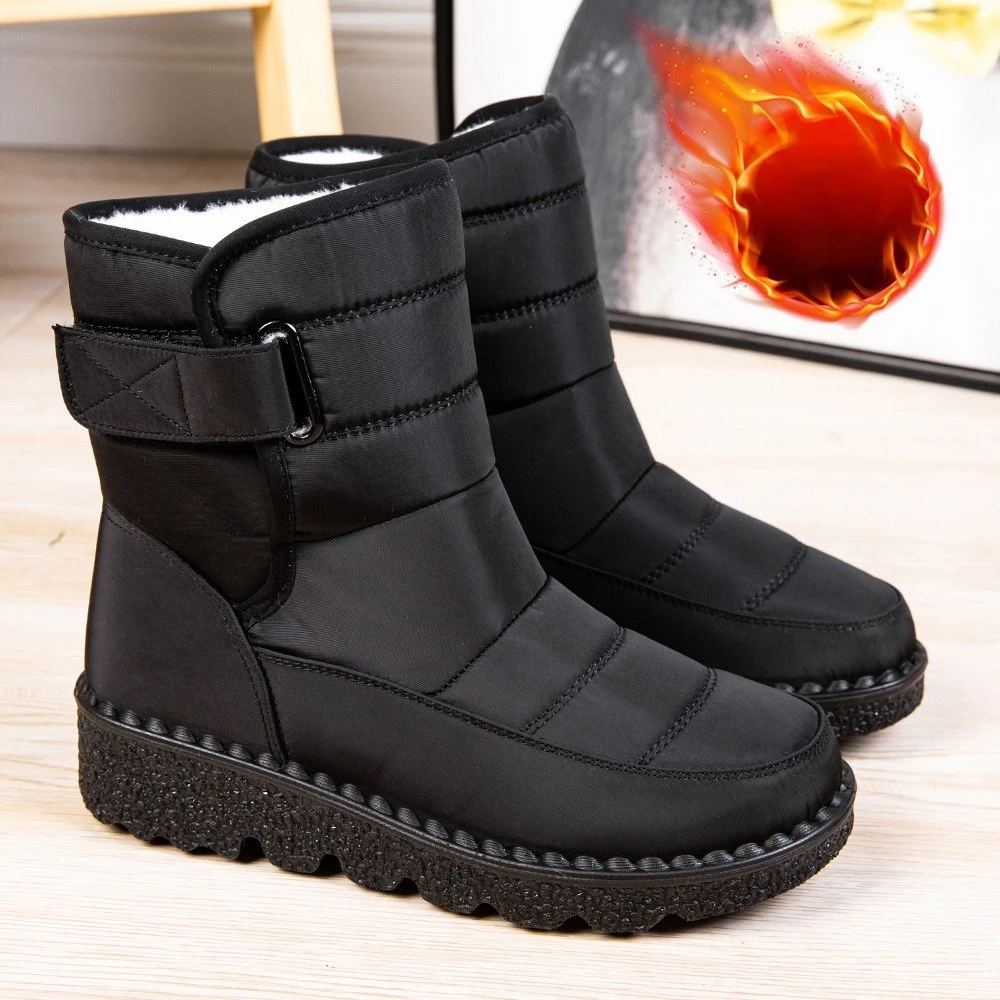 

Winter Mid Length Thick Snow Boots Large Anti Slip and Fleece Women's Boots Waterproof, Warm and Thick Casual Women's Boots