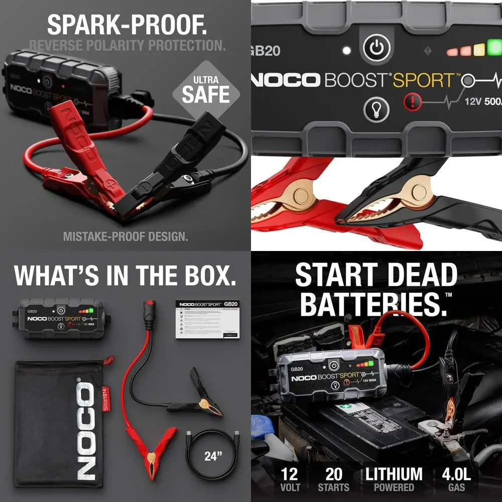 

Boost GB20: УльтраSafe Jump Starter 500A — усилитель литиевой батареи 12 В, портативный блок для прыжков, внешний аккумулятор и перемычки — для