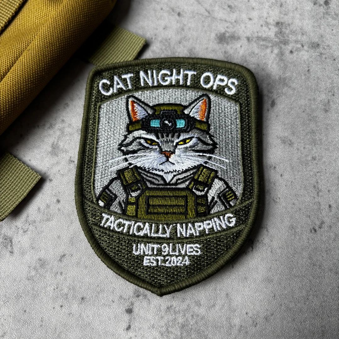 Cat Night Ops Patch Taktischer Katzen-Moral-Patch Taktisch besticktes Klett-Militärabzeichen für Rucksack und Kleidung – Detail 5
