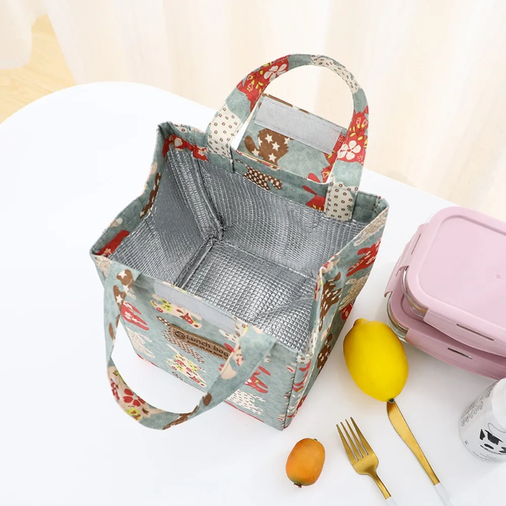 Portable Insulated Thermal Lunch Bag Printed Large Capacity Picnic Bag Foil Lining Waterproof Handbag Worker