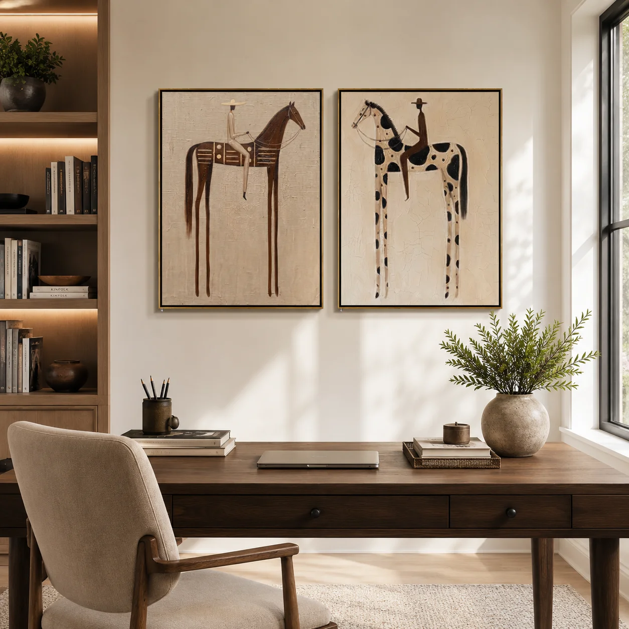 Blanket & Spot Diptych – Vintage Americana Two Ledger-Art Riders Two-Panel Painting | Wabi-Sabi Living Room Art - view 5