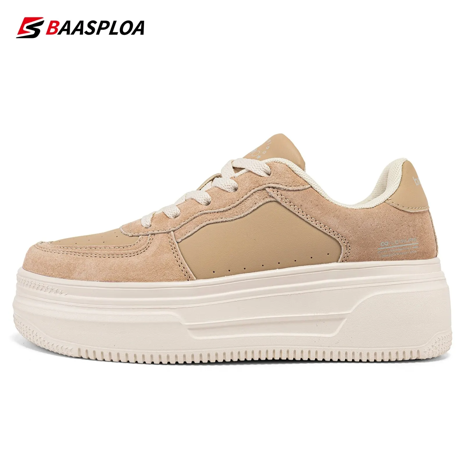 Baasploa tênis plataforma feminino moda couro casual sapatos de sola grossa para mulher conforto branco sapatos de skate antiderrapante